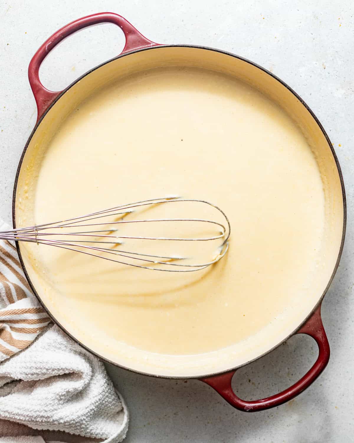 cheese sauce in a pot.
