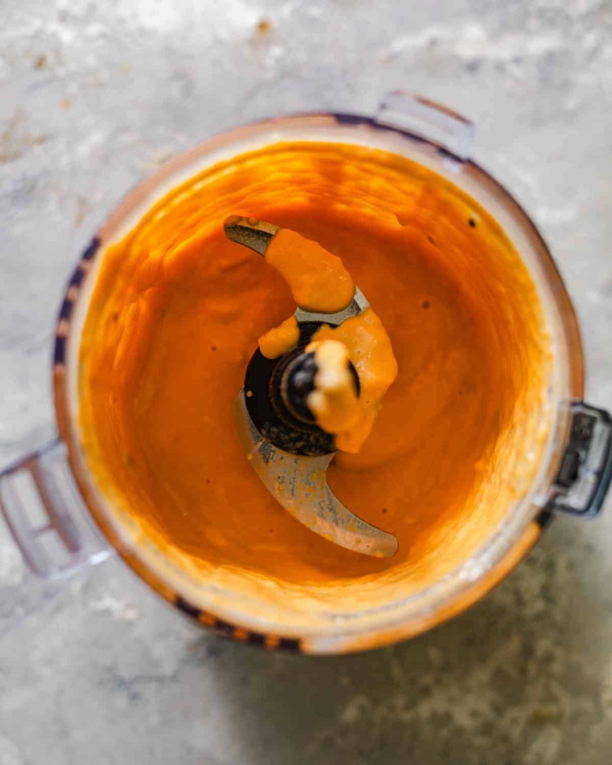 pureed roasted sweet potatoes in a food processor.